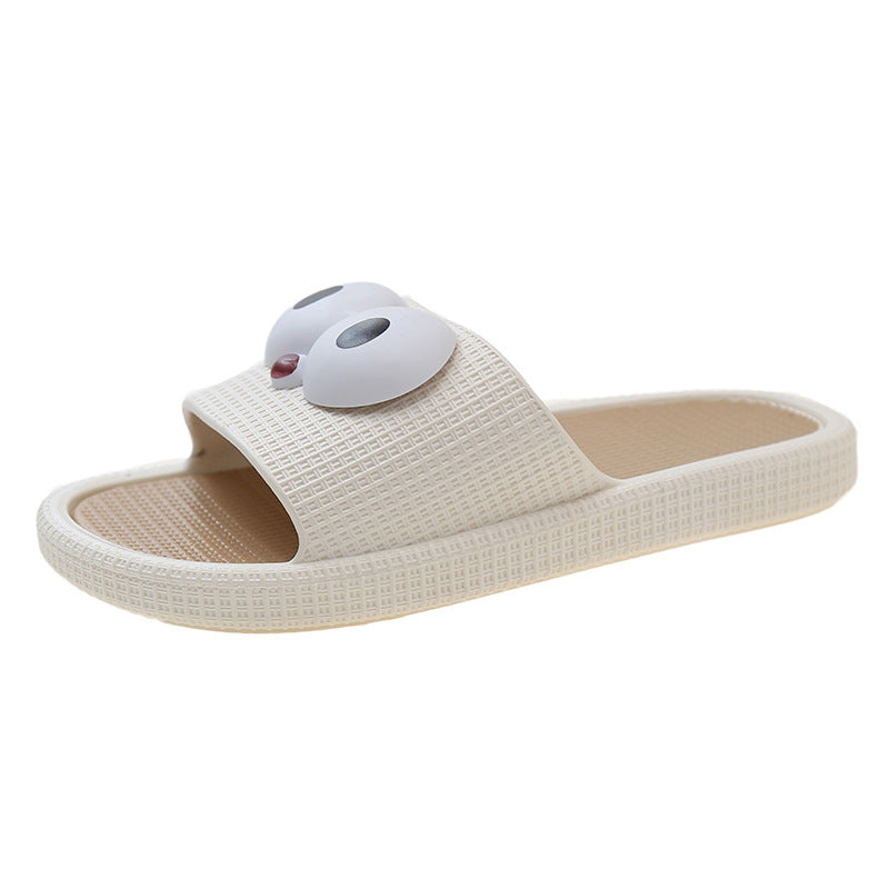 2024new arrival women's slippers with shit feeling, popular ins home cartoon big-eyed bird thick-soled grids one-line slippers for women