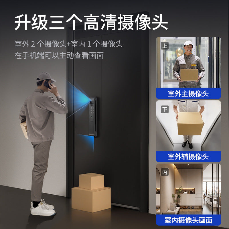 Fully automatic smart door lock with monitoring, intercom, fingerprint, 3d face recognition, password, and electronic locking system for home use