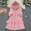French court style dress - women's autumn 2025 - high-end, single-breasted, waist-cinching, slimming, elegant lace maxi dress