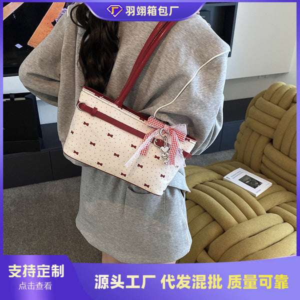 Cross-border fashion bow underarm bag women's 2025 summer simple niche high-value casual shoulder handbag