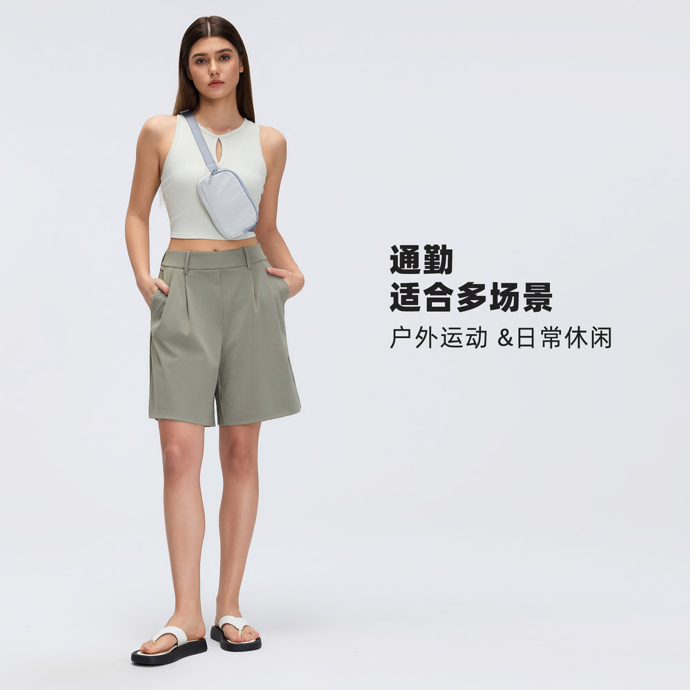 Summercasualstraight-legshorts women's pure colorhigh waistslimming lookhalf length pantsloose wide leg suit pantsd26025