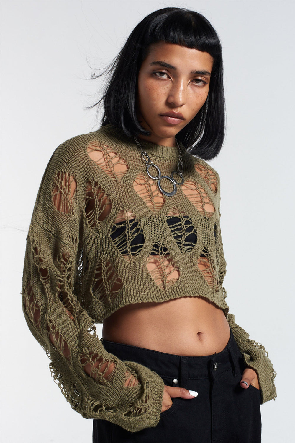 spring/summer new arrivals: european and american style women's fashion - sexy cutout top, trendy cropped knit sweater