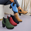 plus size thick high-heeled short boots for women  fall and winter new arrivalfashion round toe plaid elastic slip-on feet boots for women