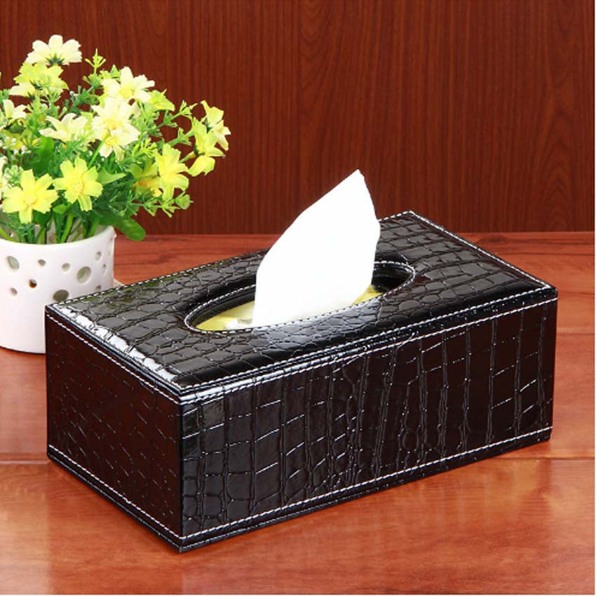 European desktop leather tissue box, creative family car grid paper box, restaurant black alligator pattern paper box