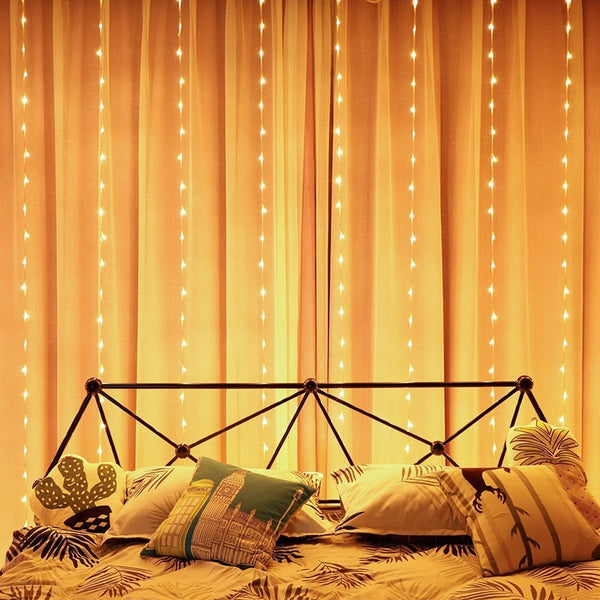 Internet celebrity LED waterfall running water light, room bedroom curtain decoration ambient light background arrangement lantern string star light