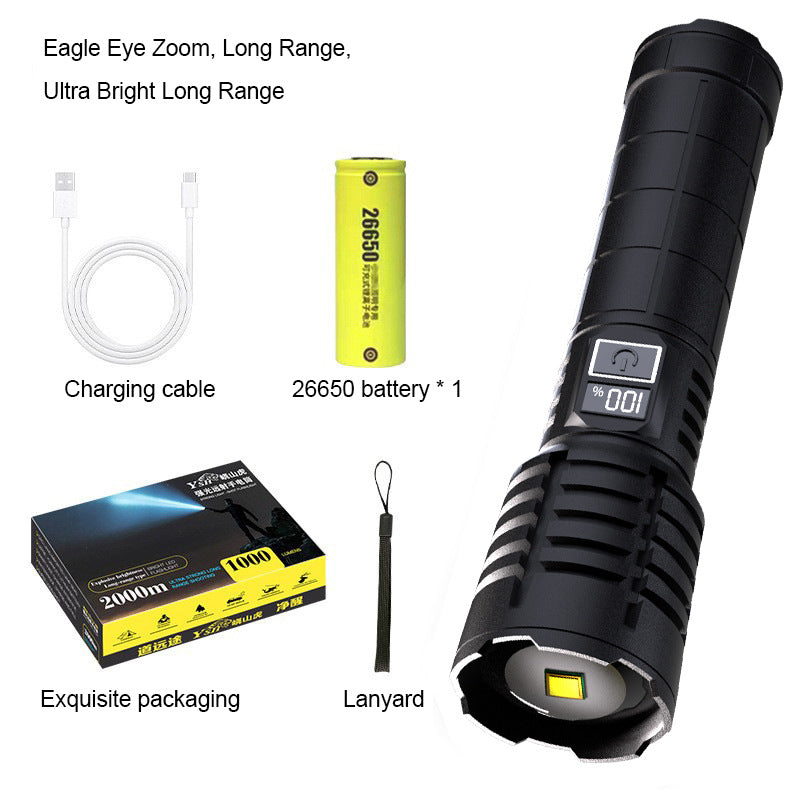 Cross-border new super strong light long-distance telescopic zoom LED flashlight outdoor emergency rechargeable strong light flashlight