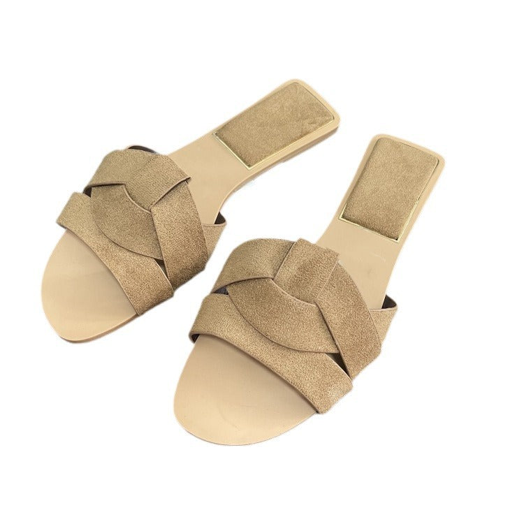 Summernew arrival brown cross strap suede leather flatsoutwear sandals elegantcasualsexy