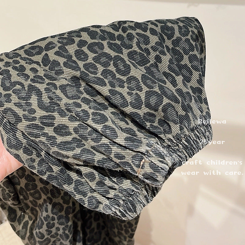 New girls' autumn outfit: versatile leopard print casual pants for baby girls, korean style, trendy and stylish children's wear
