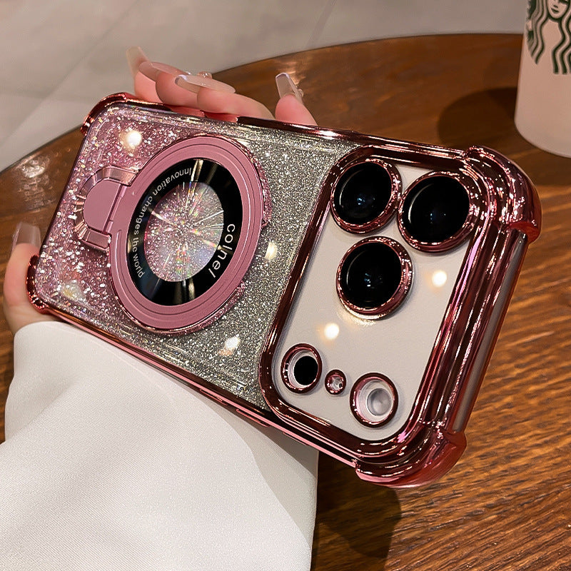Four-corner airbag anti-fall suitable for apple 17 mobile phone case iphone 16 excellent shield magnetic holder glitter protective cover 15