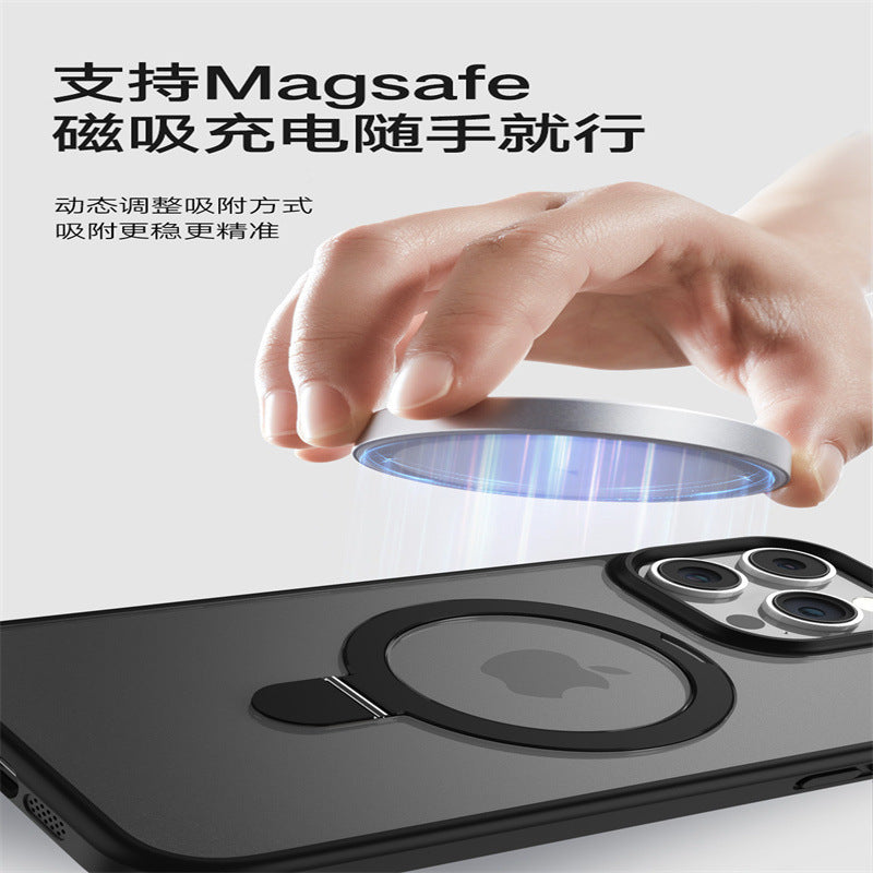 Magnetic lens protector case with kickstand for iphone 16, apple 17 pro, skin-feel matte hard case