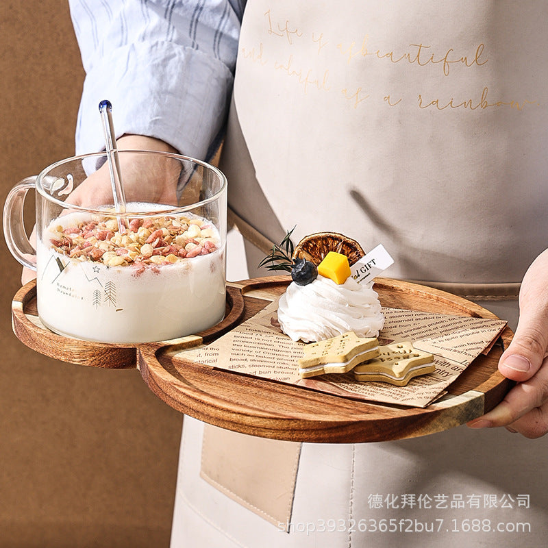 Ins-style acacia wood tray water cup set - perfect for snacks, afternoon tea, or solo dining. creative solid wood serving platter