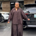 European and american women's clothing  autumn new collection: sweet and fresh turn-down collar long sleeve blouse and high-waisted wide-leg pants two-piece set
