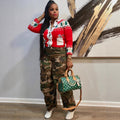 European and american style camouflage jeans -  cross-border women's fashion streetwear versatile high-waisted denim cargo pants