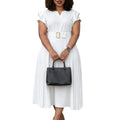 D629 european and american cross-border e-commerce summer new women's ruffle short sleeve solid color high waist midi pleated dress