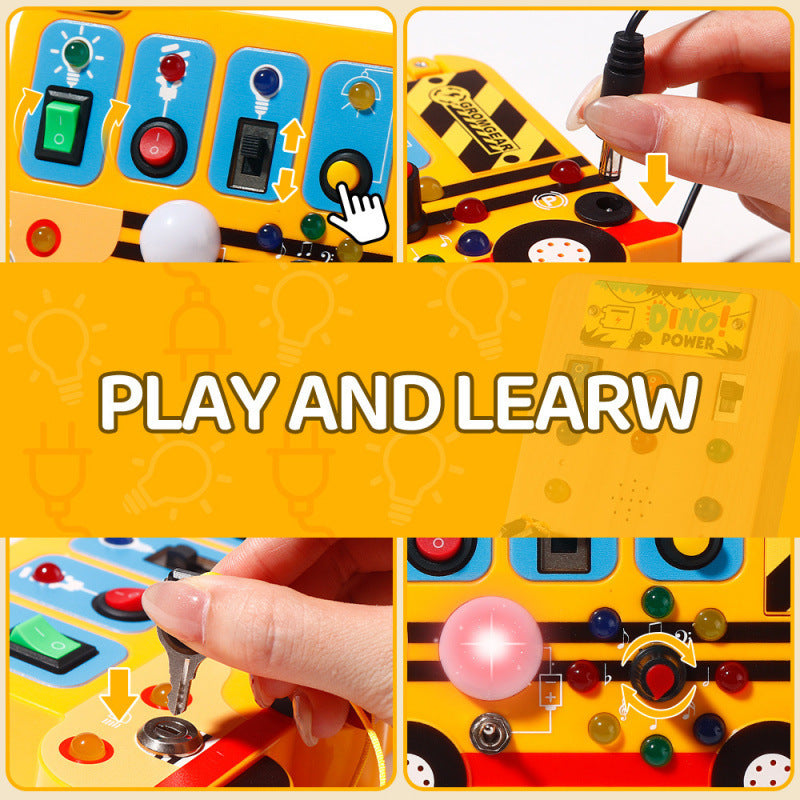 educational early education amazon kids school bus busy board multi-function led switch car power button toy