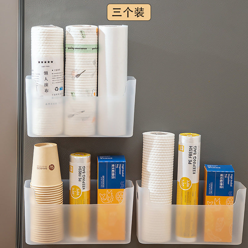 Kitchen seasoning, bathroom tissue sundries storage box, plastic refrigerator side multi-functional plastic wrap wall-mounted storage box