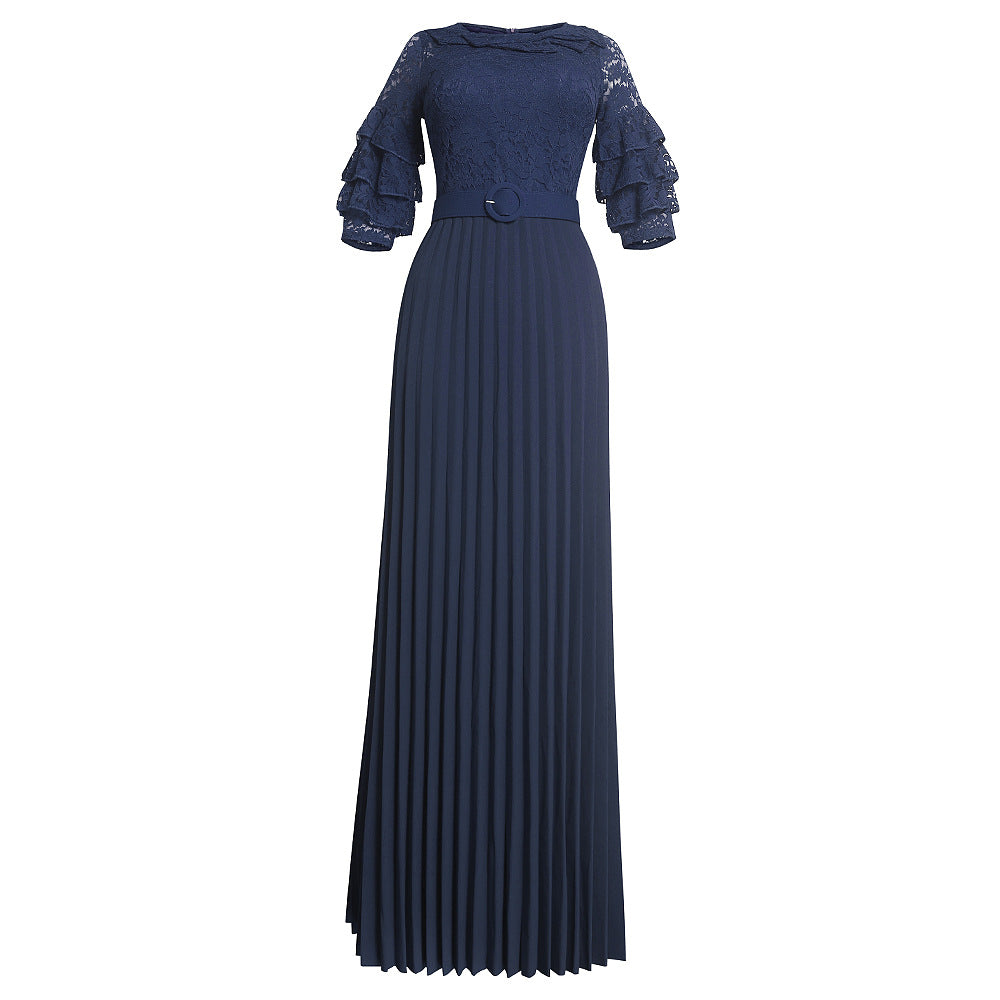 new european and american export evening gown,    lace maxi dress, african plus size pleated skirt