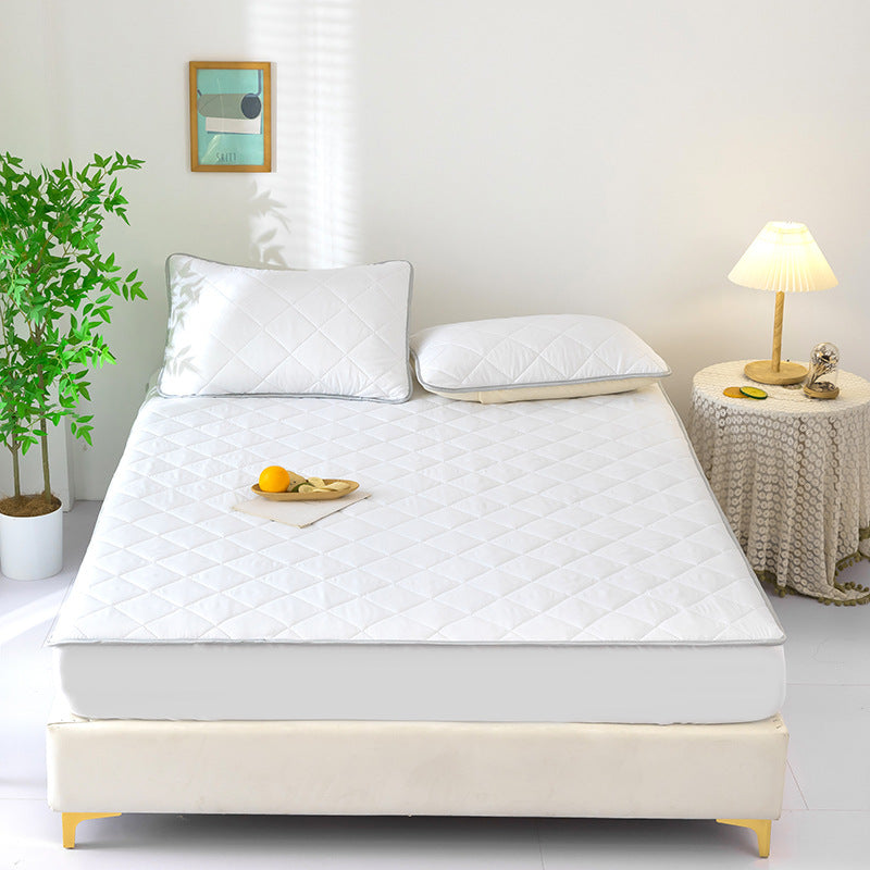 New arrival high weight brushed quilted bed sheet pure color washed cotton mattress protector cotton thickened bed cover bed cover