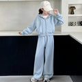 Girls' spring/autumn casual two-piece set:  new fashion wide-leg pants solid color activewear set - stylish and trendy