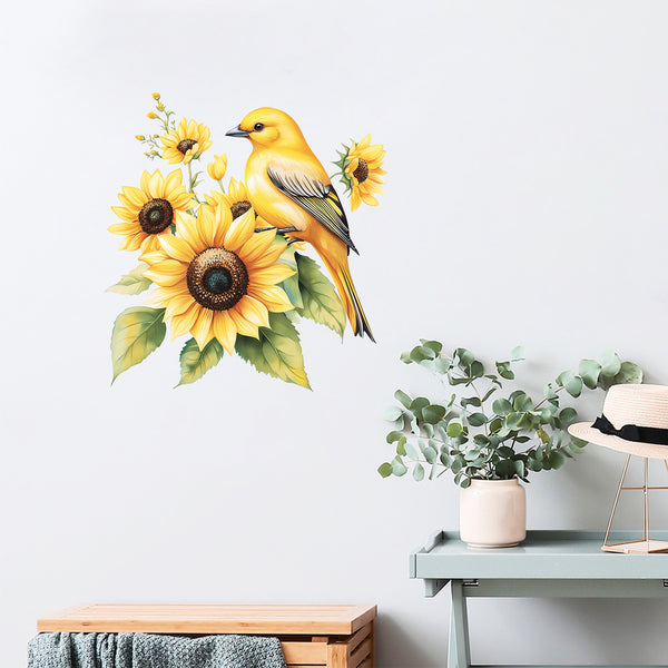 Cross-border   sunflower and yellow bird sticker arrangement family room decoration wall sticker wholesale