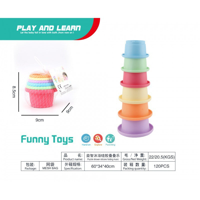 Cross-border  export bathing and water stacking Le Rainbow Tower baby toys children's rings and cups silicone
