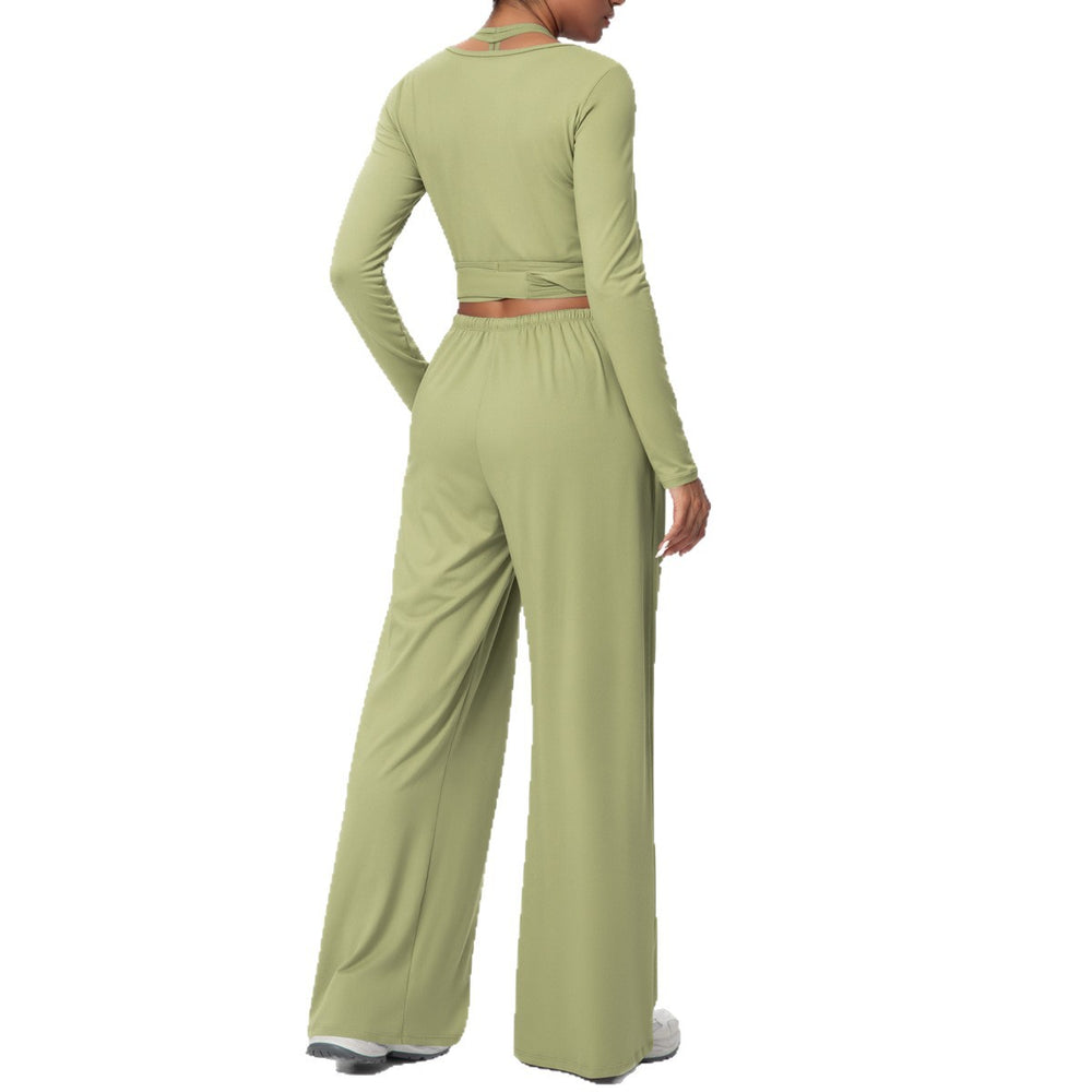 New brushed fleece quick-dry yoga outfit set - three-piece activewear with drawstring and tie details for sports, outdoor training, running, and fitness