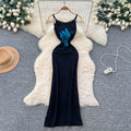 Celebrity heavy industry beading halter suspender backless dress women's summer silmslimming lookelegant hot girl knitting long dress
