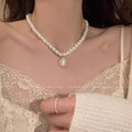 Cat's eye pendant pearl necklace-x1205 gold
