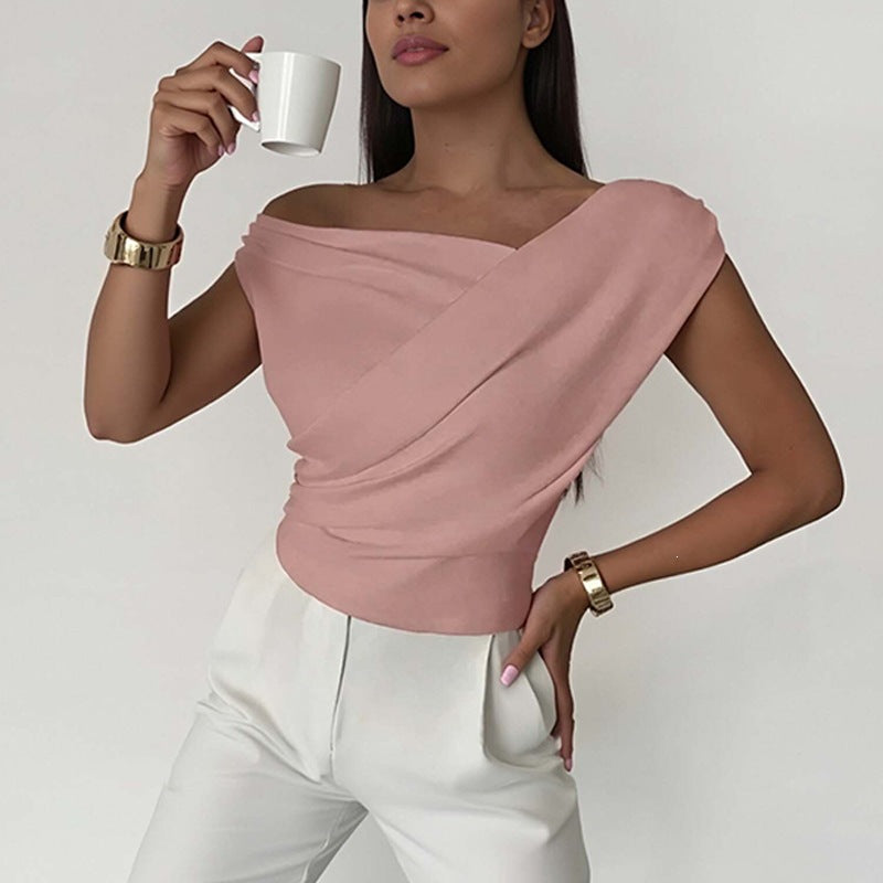 new women's summer collection: cross-border fashion, european & american style, casual, versatile, solid color, irregular design top