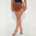 Fashion metal ring sexy miniskirt pu leather slit style nightclub women's skirt cross-border new popular hip skirt