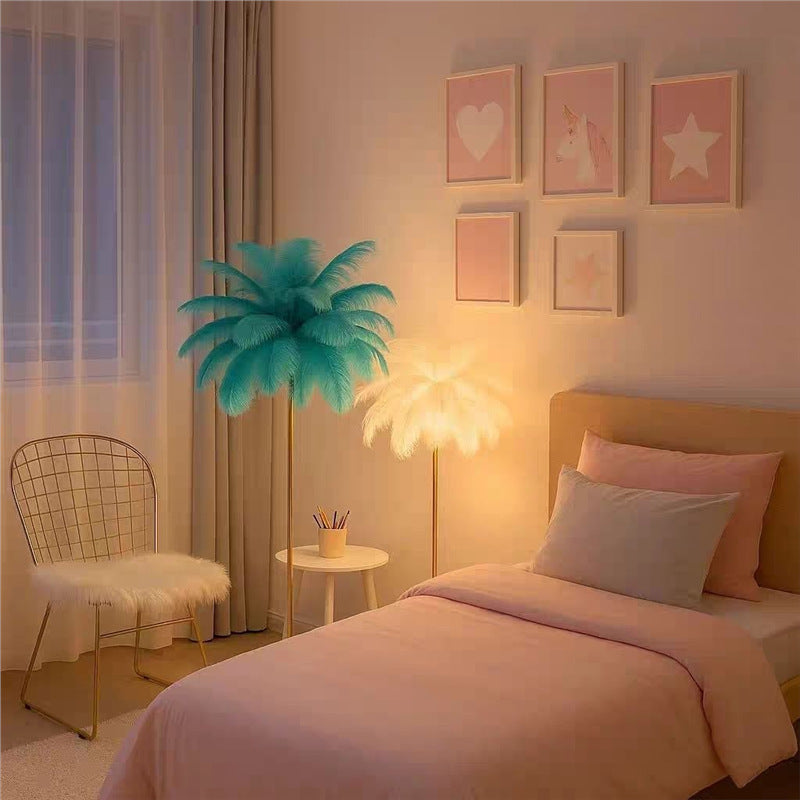Ostrich feather floor lamp - instagrammable white feather lamp - nordic style living room standing lamp - girly bedroom bedside lamp