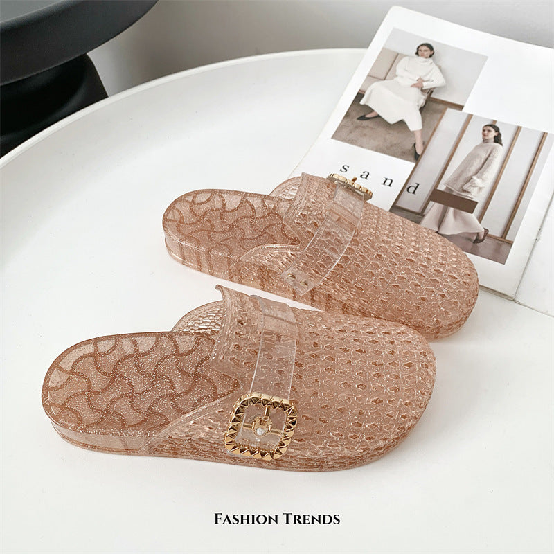 2026 new flat fashion glitter sandals & slides - transparent crystal toe birkie slippers for women's summer outdoor wear