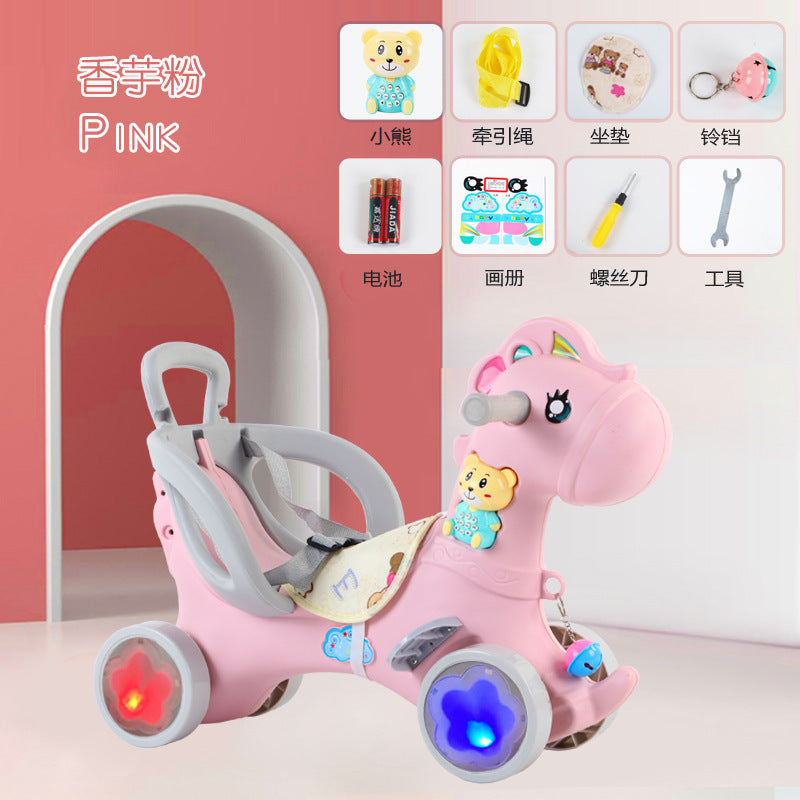 Children's rocking horse Trojan rocking chair dual-purpose multi-functional baby stroller with music One piece of baby rocking horse will be shipped.