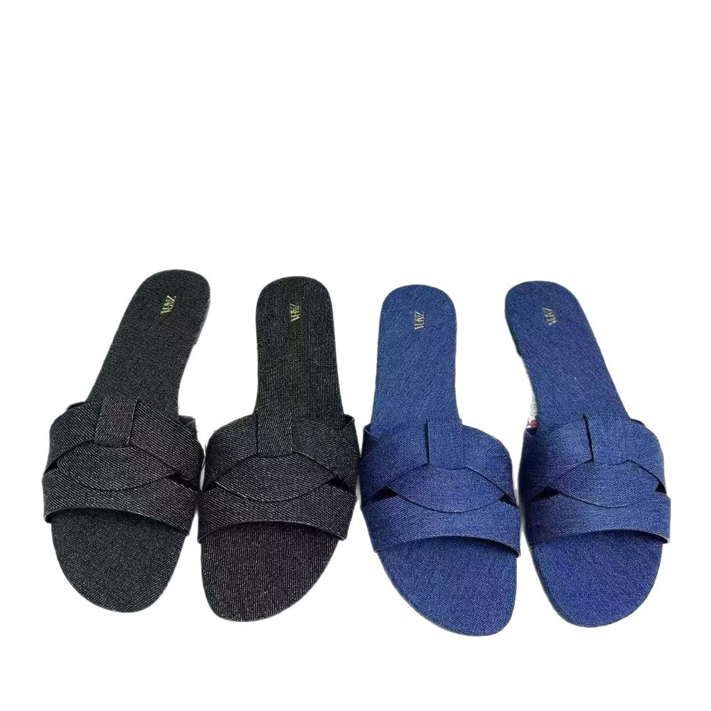Za summer flat sandals soft sole one-piece commuter shoes fashionable versatile european and american plus size cross-border women's shoes wholesale