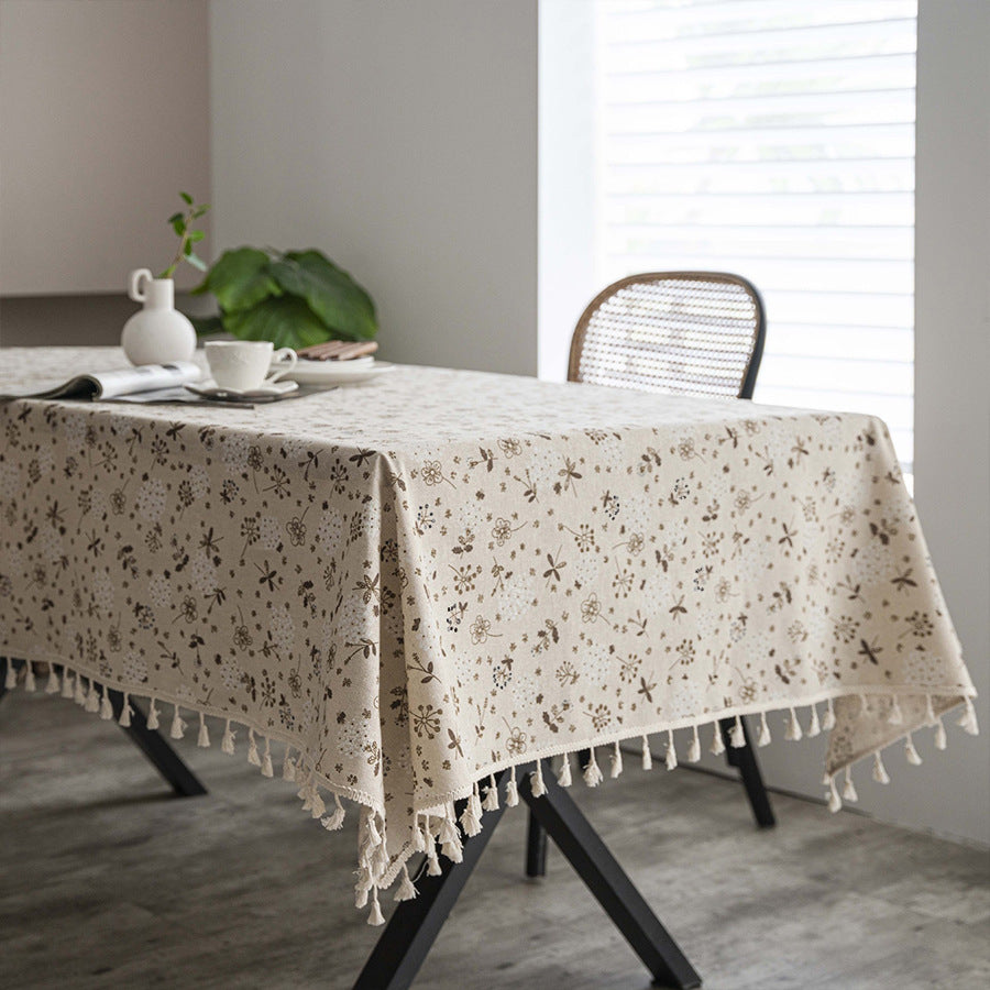 Small fresh tassel waterproof tablecloth imitation cotton and linen fabric printing coffee table cover towel dining table decoration square tablecloth free shipping