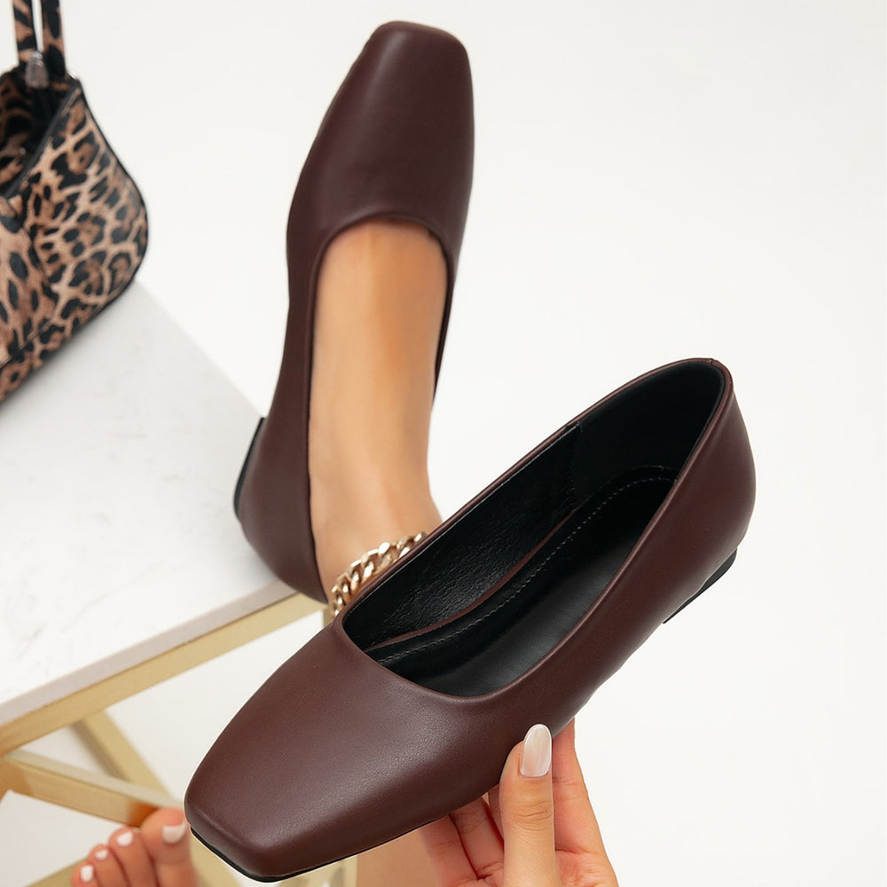 Dark brown square toe flats women's shoes casualwork clothingeasiest for matchcomfy basicsflats women's flats shoes elegancesummerwork clothing