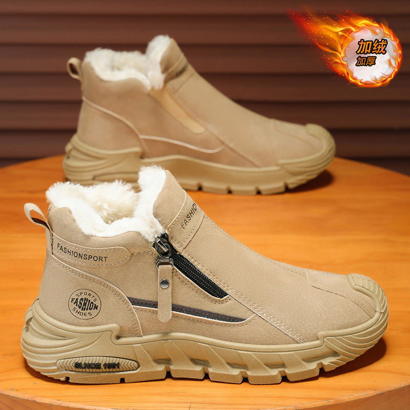 Men's winter slip-ons: new fleece-lined warm cotton shoes, high-top casual sneakers, anti-slip work & safety shoes