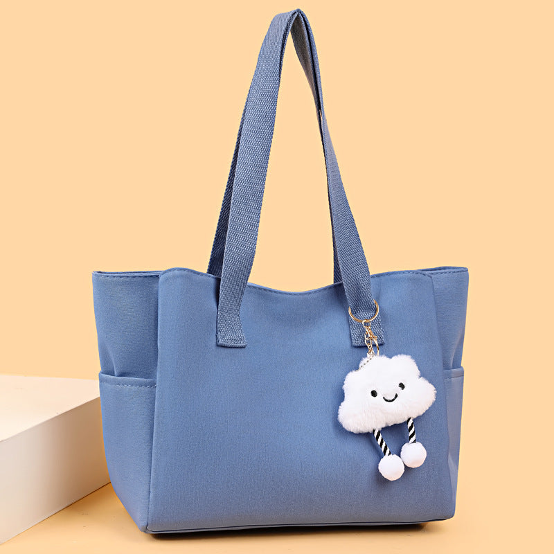 2025 new large capacity women's shoulder bag fashionable versatile tote bag simple solid color canvas bag