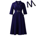 C8647 winter european and american sexy elegant turn-down collar waist-cinching suit dress, chic and stylish solid color plus size dress