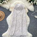 Retrocasual style tassel skirt women's high waist a-line skirt women's work clothingslimming look cake skirt niche style design classy sense