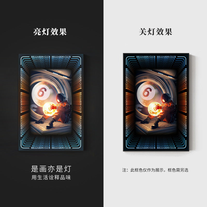 Black eight ball astronaut billiard hall wall decoration painting luminous billiard room hanging painting chess and card club atmosphere light painting