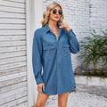 european and american cross-border spring/summer new women's  washed vintage denim midi long sleeve dress
