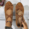 Export new arrival  spring autum elastic band bows beanie shoes suede wedge heel cross large size flats women