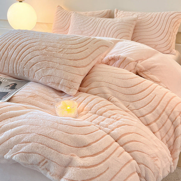 Premium rabbit plush bed four-piece set milk plush thickened double-sided coral plush autumn and winter bed sheet quilt cover bedding