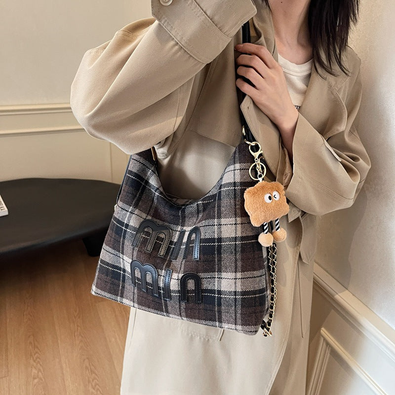 Retro woolen Korean version underarm bag women's bag 2025 new fashion casual chain backpack texture messenger bag