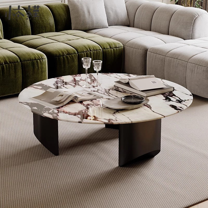 Italian minimalist living room coffee table, natural marble luxury stone round coffee table, suitable for small and large apartments, light luxury high-end home use