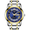 Business gold classic roman style watch stainless steel dual calendar non-mechanical waterproof quartz men's wristwatch - custom logo available