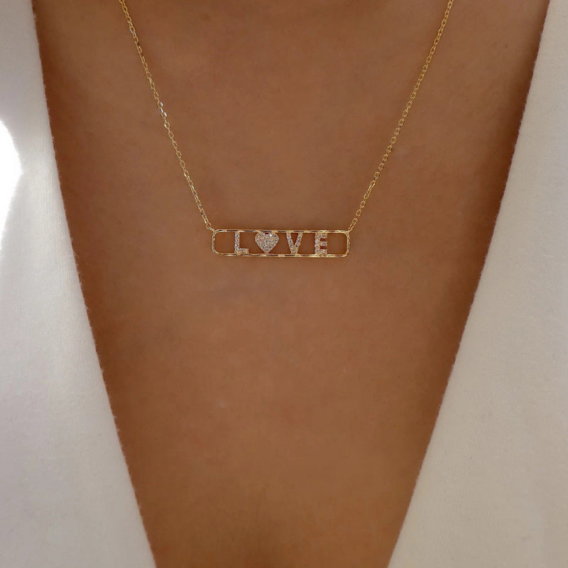 Wholesale letter necklaces - european & american style, cross-border autumn/winter jewelry & accessories, high-end diamond-studded love women's gold-plated choker