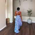 European and american cross-border women's winter  new sleeveless halter neck tie-up printed backless cinched waist wide leg jumpsuit