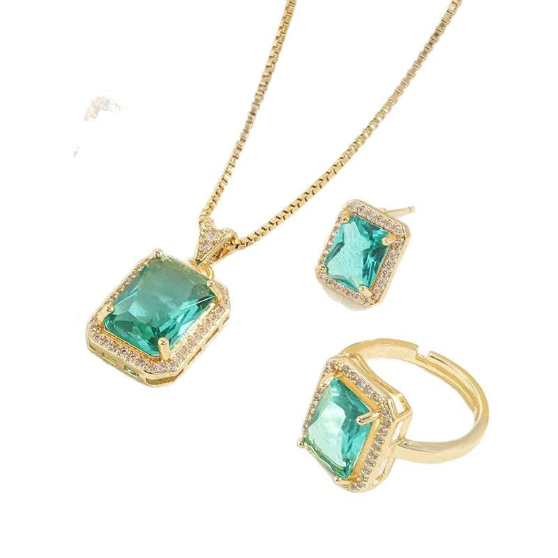 [titanium steel] necklace women's geometric pendant earrings ring suit light luxury clavicle chain earrings jewelry wholesale